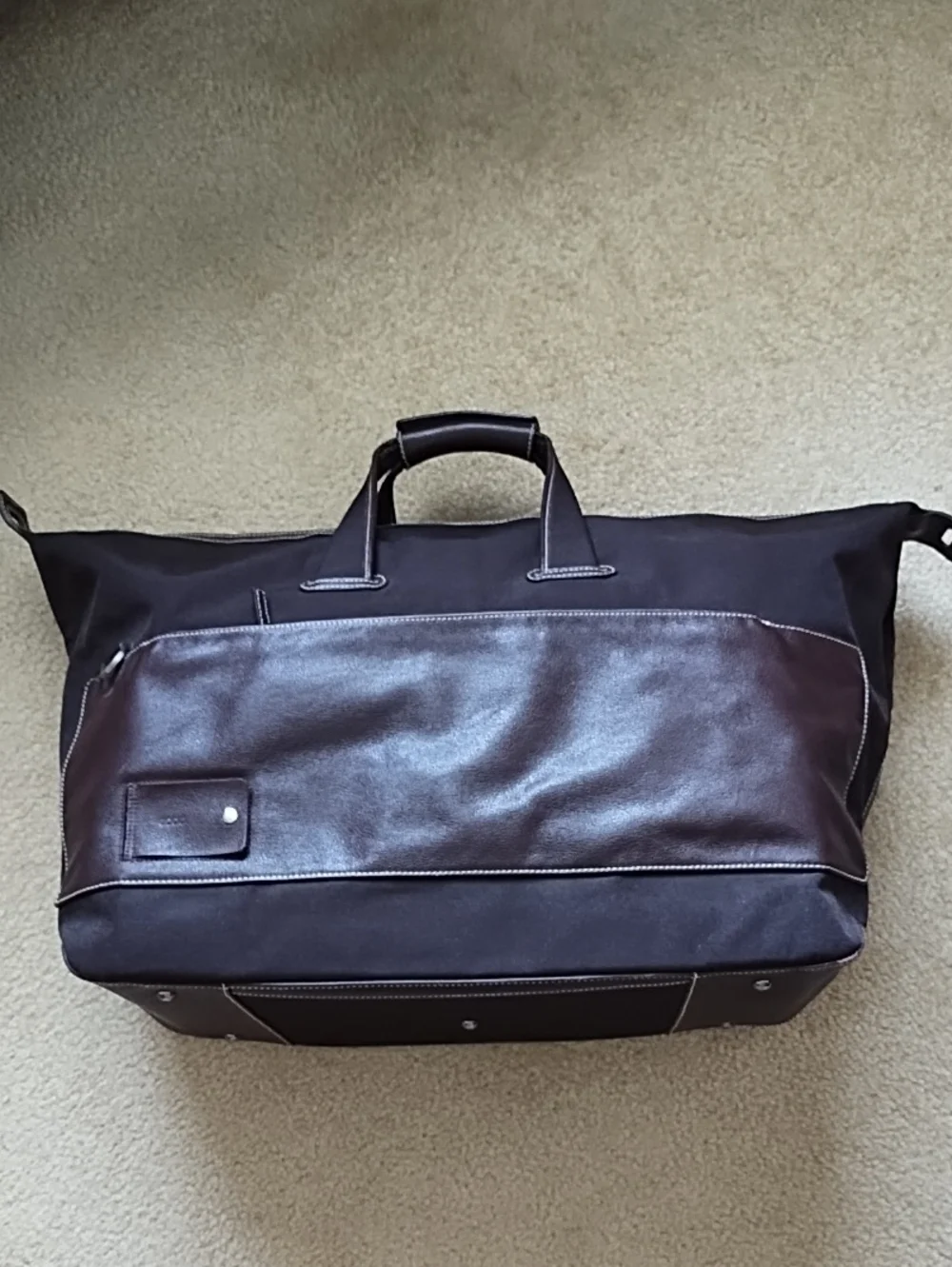 Men's Brown Canvas Weekender Bag Travel Duffel Zippered Pockets 24 x 14 x 10